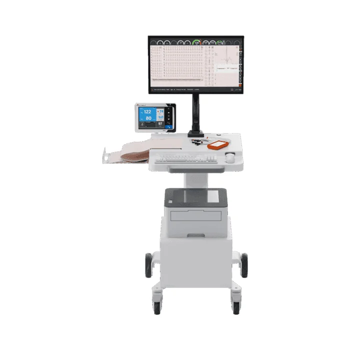 Cubestress HD+, sistema de ergometria Cardioline com carrinho e monitor